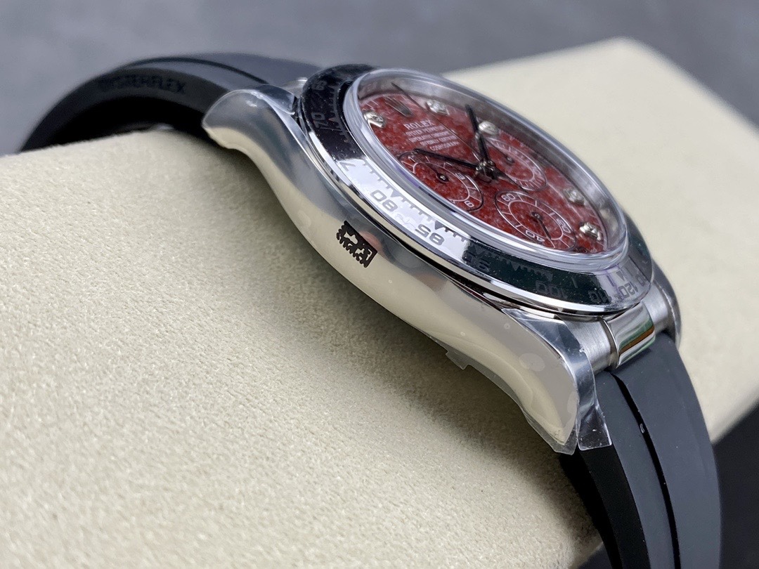 Super Clone Rolex Daytona 116509 Red Grossular Rubellite Dial Diamonds Index DD4130 Movement Oysterflex Strap 05 Super Clone Rolex Daytona 116509 Red Grossular Rubellite Dial Diamonds Index DD4130 Movement Oysterflex Strap 05