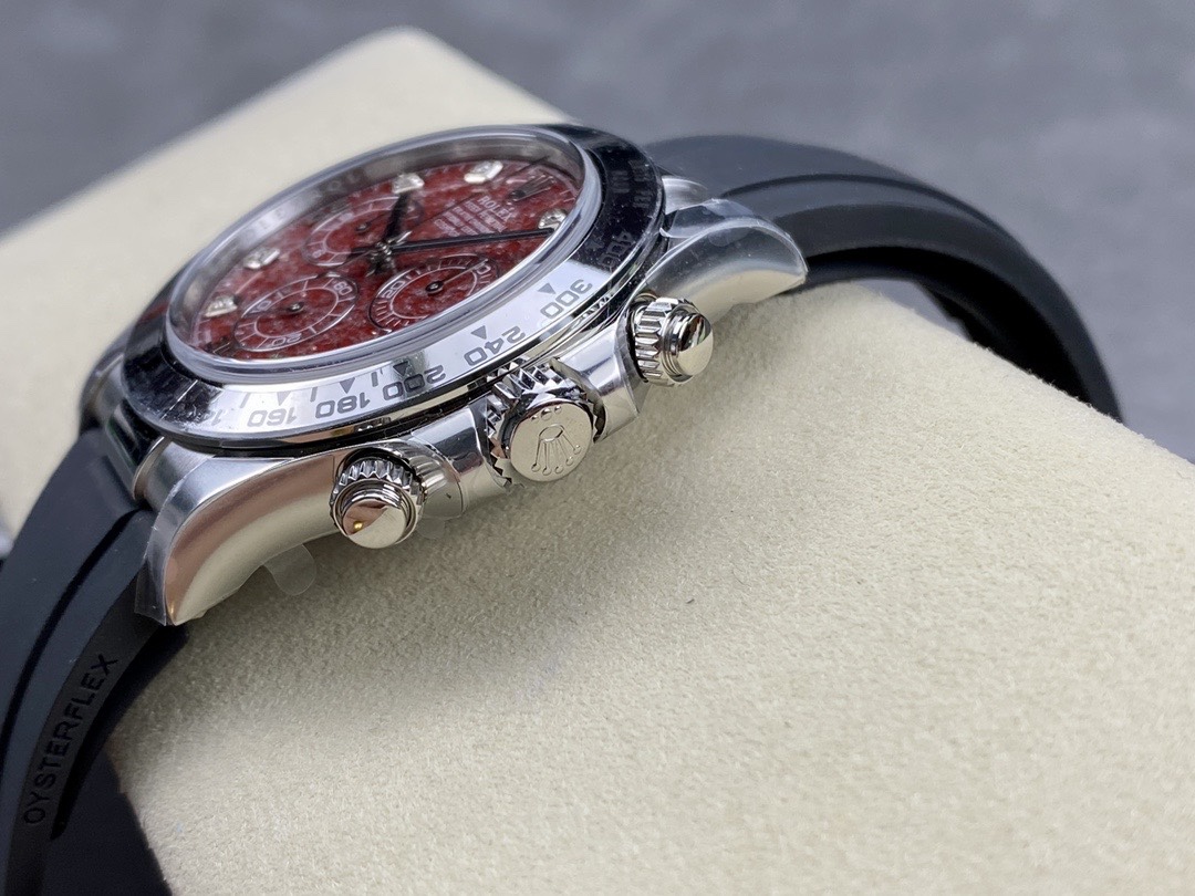 Super Clone Rolex Daytona 116509 Red Grossular Rubellite Dial Diamonds Index DD4130 Movement Oysterflex Strap 06 Super Clone Rolex Daytona 116509 Red Grossular Rubellite Dial Diamonds Index DD4130 Movement Oysterflex Strap 06