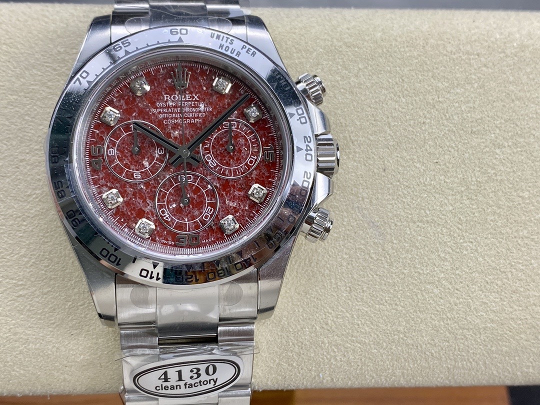 Victory Factory Rolex Daytona 116509 Red Grossular Rubellite Dial Diamonds Index DanDong 4130 SuperClone Movement 01 Clean Factory Rolex Daytona 116509 Red Grossular Rubellite Dial Diamonds Index DanDong 4130 SuperClone Movement 01