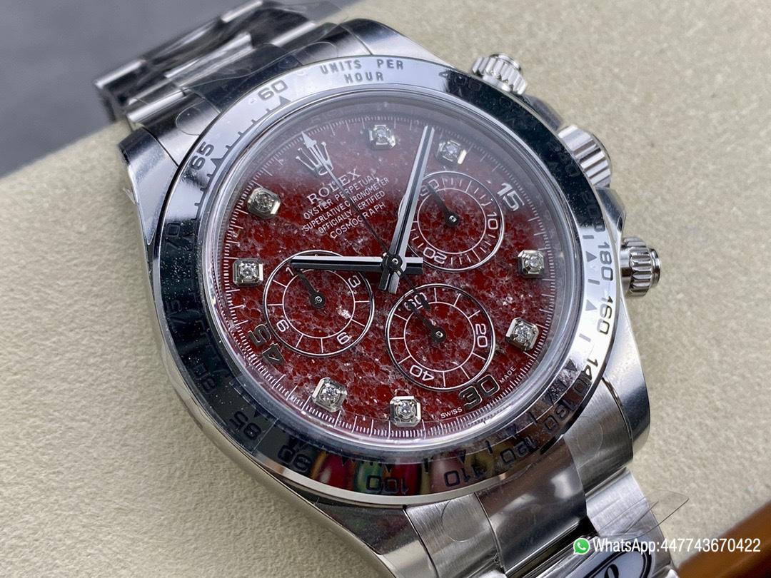 Super Clone Rolex Daytona 116509 Red Grossular Rubellite Dial Diamonds Index DanDong 4130 SuperClone Movement 02 Super Clone Rolex Daytona 116509 Red Grossular Rubellite Dial Diamonds Index DanDong 4130 SuperClone Movement 02