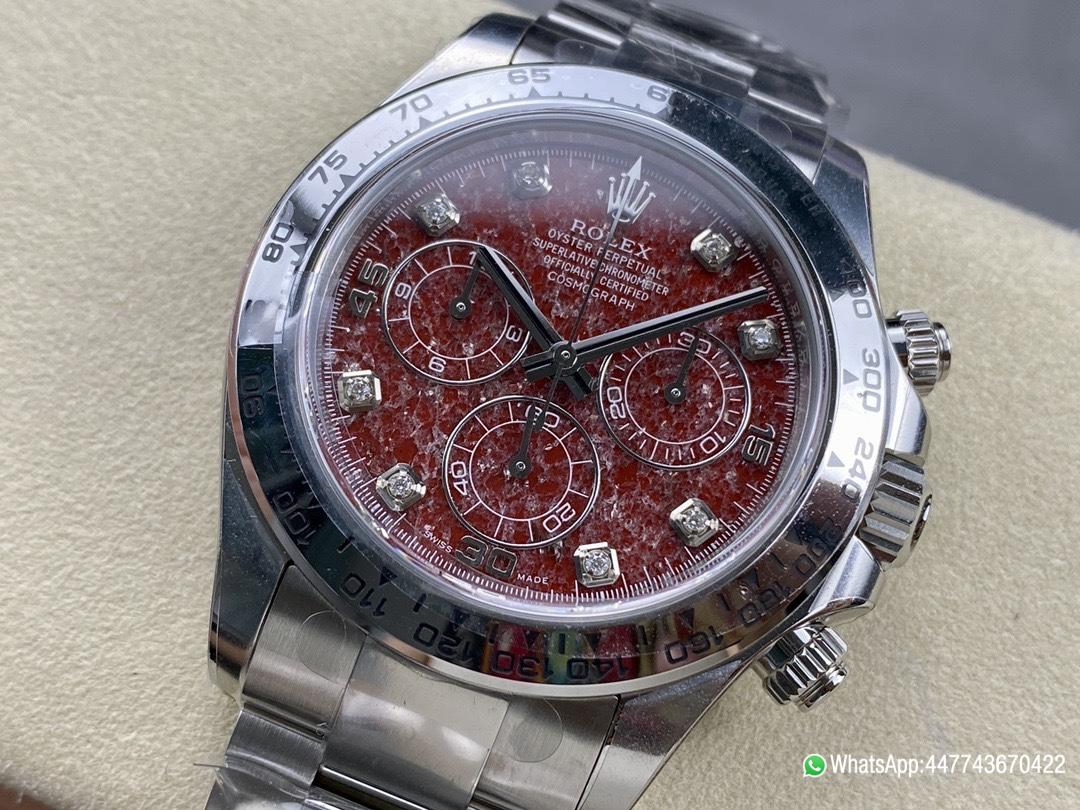 Super Clone Rolex Daytona 116509 Red Grossular Rubellite Dial Diamonds Index DanDong 4130 SuperClone Movement 03 Super Clone Rolex Daytona 116509 Red Grossular Rubellite Dial Diamonds Index DanDong 4130 SuperClone Movement 03