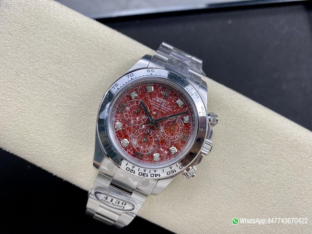 Super Clone Rolex Daytona 116509 Red Grossular Rubellite Dial Diamonds Index DanDong 4130 SuperClone Movement 04 Super Clone Rolex Daytona 116509 Red Grossular Rubellite Dial Diamonds Index DanDong 4130 SuperClone Movement 04