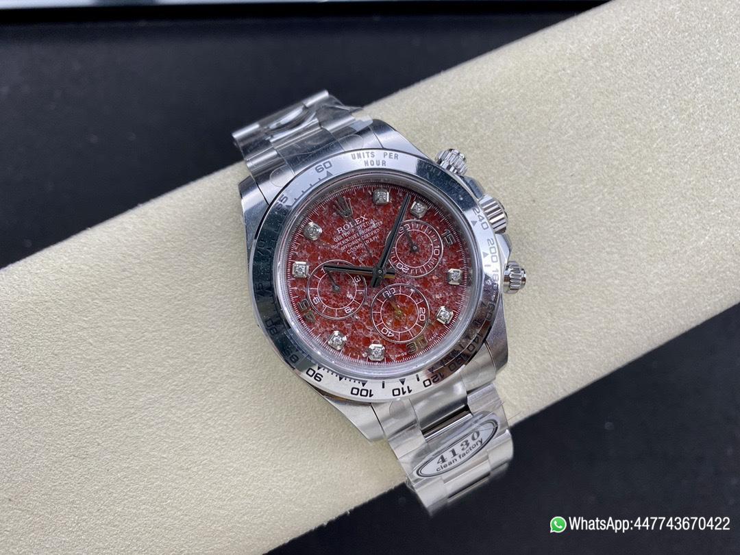 Super Clone Rolex Daytona 116509 Red Grossular Rubellite Dial Diamonds Index DanDong 4130 SuperClone Movement 06 Super Clone Rolex Daytona 116509 Red Grossular Rubellite Dial Diamonds Index DanDong 4130 SuperClone Movement 06