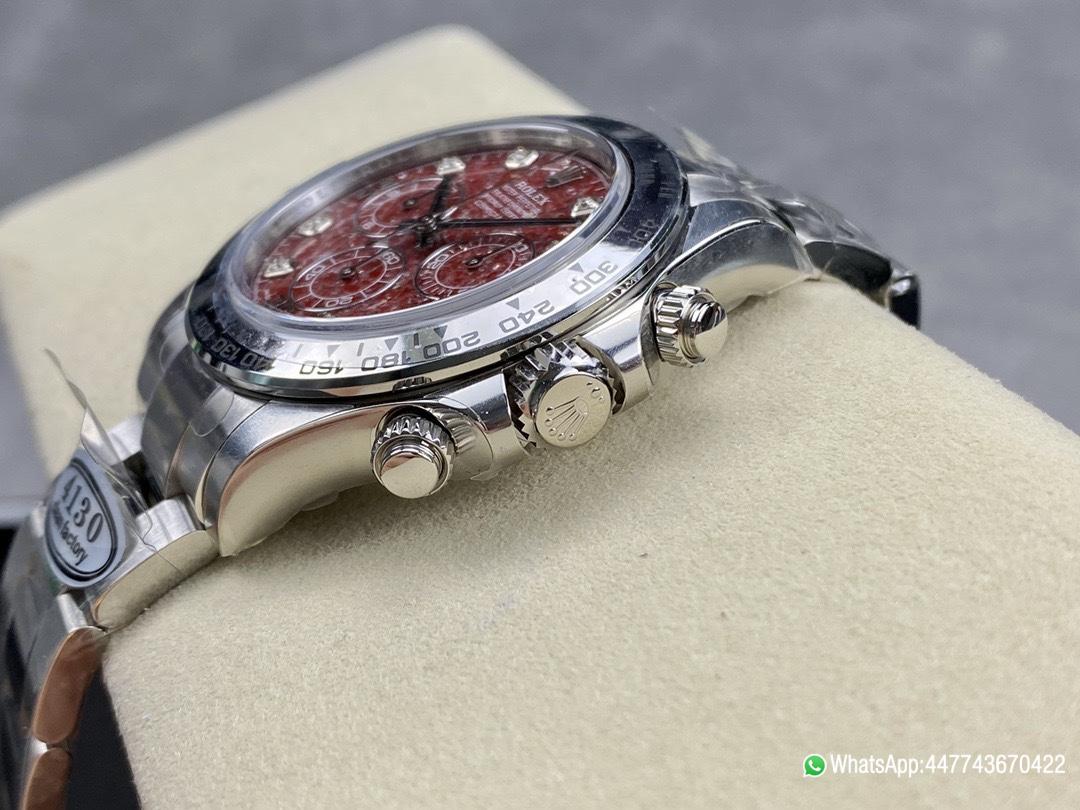 Super Clone Rolex Daytona 116509 Red Grossular Rubellite Dial Diamonds Index DanDong 4130 SuperClone Movement 07 Super Clone Rolex Daytona 116509 Red Grossular Rubellite Dial Diamonds Index DanDong 4130 SuperClone Movement 07