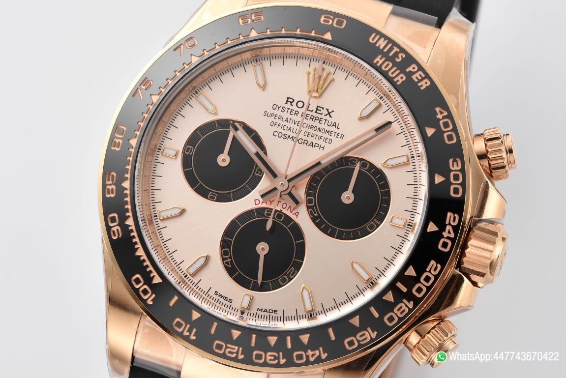 Super Clone Rolex Daytona M26515LN 0006 Rose Gold Case Sundust and Black Dial Black Ceramic Scale Bezel Oysterflex Strap 4131 Movement 02 Super Clone Rolex Daytona M26515LN 0006 Rose Gold Case Sundust and Black Dial Black Ceramic Scale Bezel Oysterflex Strap 4131 Movement 02