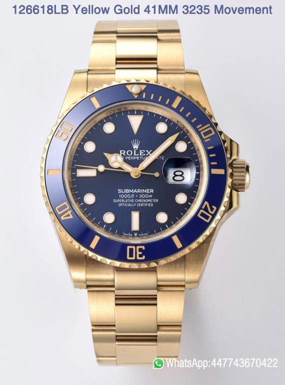 Super Clone Rolex Submariner 126618LB 41mm Blue Dial Ceramic Bezel Full Yellow Gold Plated Case Oyster Bracelet SH3235 Movement 000 Super Clone Rolex Submariner 126618LB 41mm Blue Dial Ceramic Bezel Full Yellow Gold Plated Case Oyster Bracelet SH3235 Movement 000