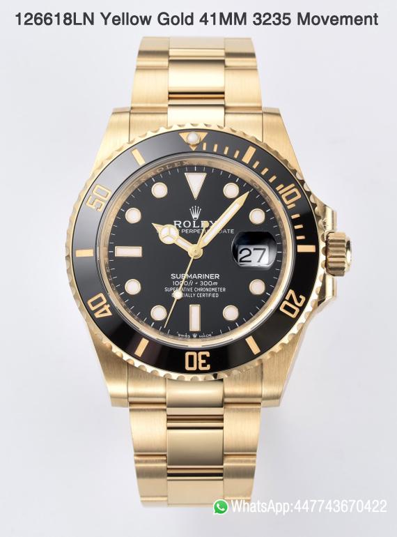 Super Clone Rolex Submariner 126618LN 41mm Black Dial Ceramic Bezel Full Yellow Gold Plated Case Oyster Bracelet SH3235 Movement 0000 Super Clone Rolex Submariner 126618LN 41mm Black Dial Ceramic Bezel Full Yellow Gold Plated Case Oyster Bracelet SH3235 Movement 0000