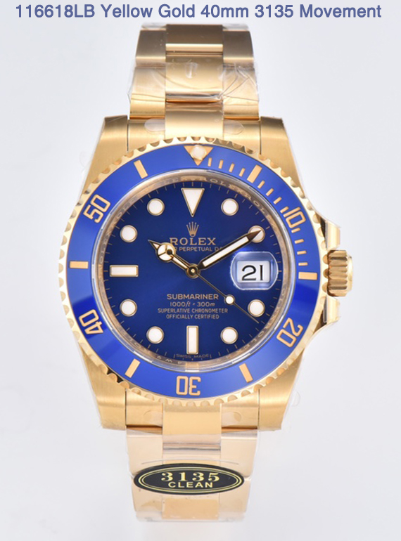 Victory Factory Submariner 116618LB 40mm Blue Dial Ceramic Bezel Full Yellow Gold Case 01 Clean Factory Submariner 116618LB 40mm Blue Dial Ceramic Bezel Full Yellow Gold Case 01