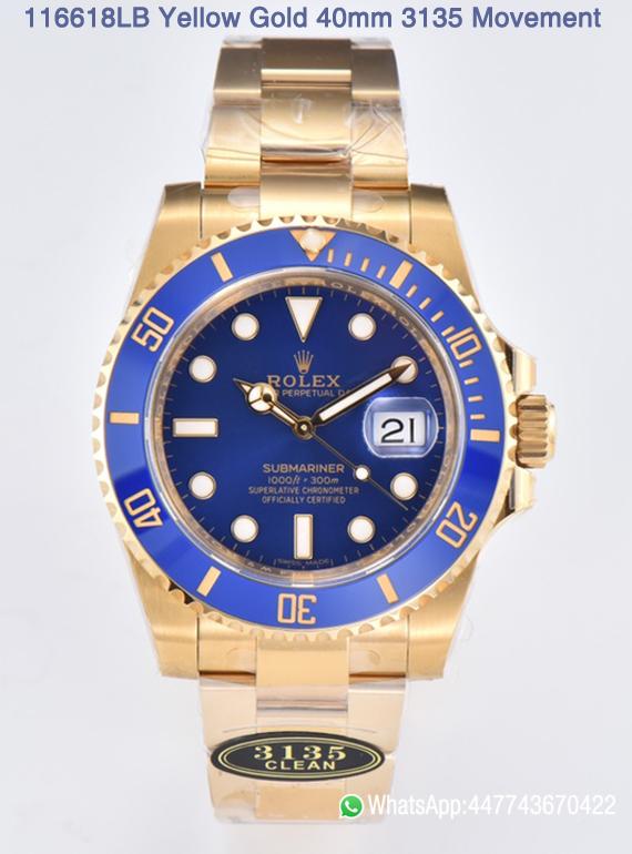 Super Clone Submariner 116618LB 40mm Blue Dial Ceramic Bezel Full Yellow Gold Case 01 Super Clone Submariner 116618LB 40mm Blue Dial Ceramic Bezel Full Yellow Gold Case 01
