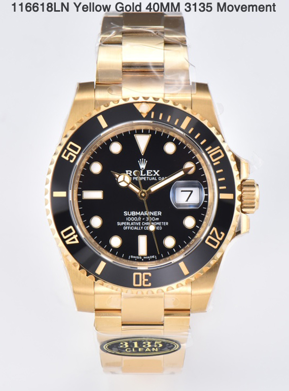 Victory Factory Submariner 116618LN 40mm Black Dial Ceramic Bezel Full Yellow Gold Case 00 Clean Factory Submariner 116618LN 40mm Black Dial Ceramic Bezel Full Yellow Gold Case 00