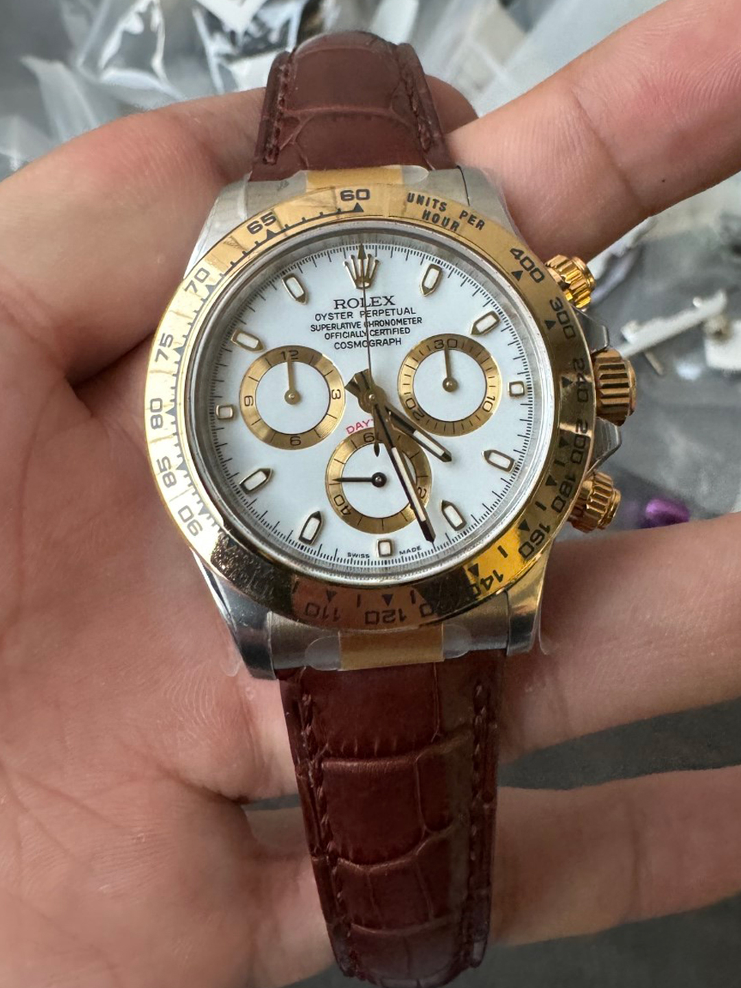 Victory Factory Watch Daytoan 116503 White Dial Yellow Gold Bezel 904L Steel Case Alligator Strap DD4130 Movement 000 Clean Factory Watch Daytoan 116503 White Dial Yellow Gold Bezel 904L Steel Case Alligator Strap DD4130 Movement 000