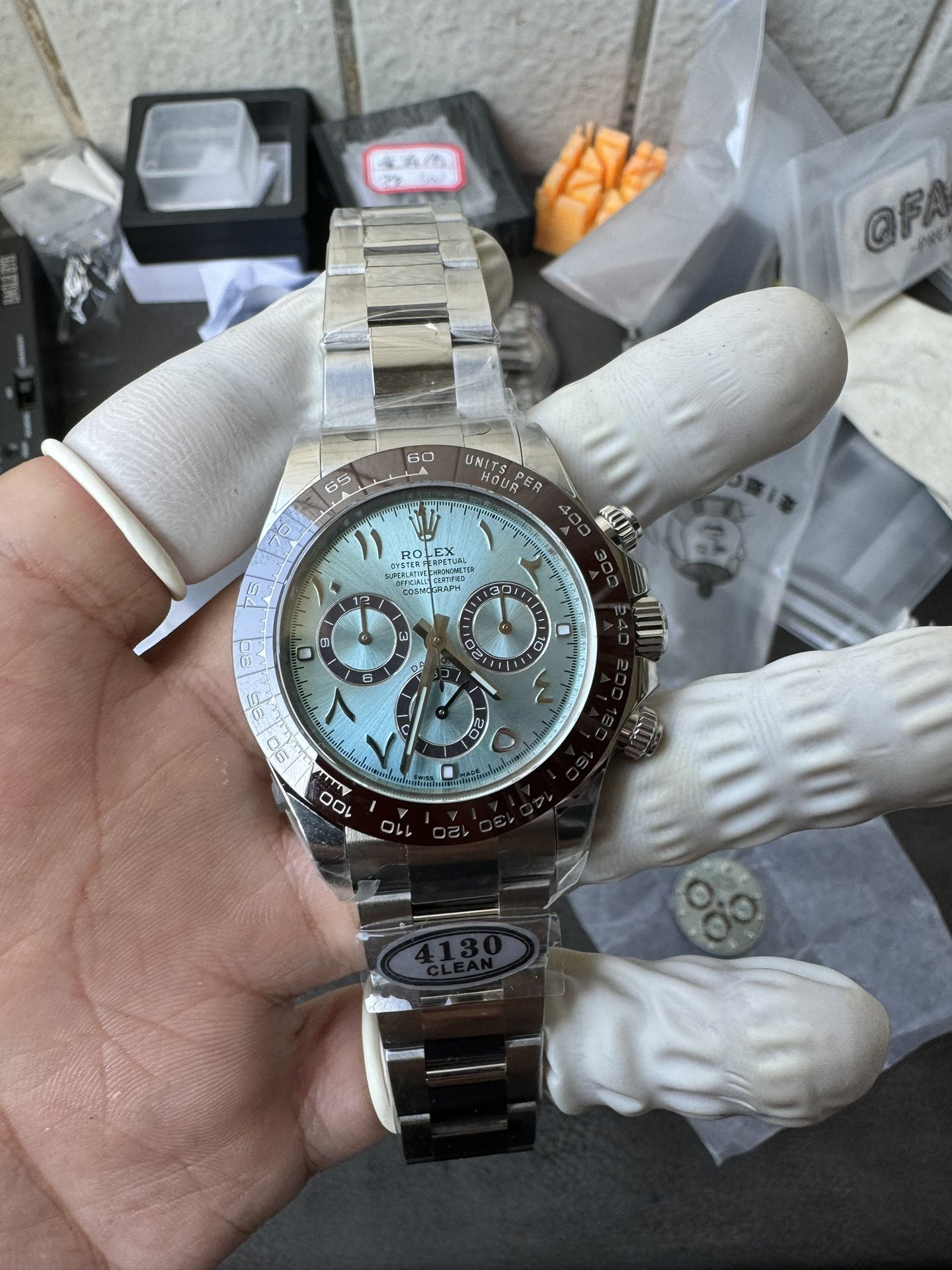 Victory Factory Watch Daytona 116506 Ice Blue Dial Arabic Hour Markers 904L Steel Case Bracelet DD4130 Movement 01 Clean Factory Watch Daytona 116506 Ice Blue Dial Arabic Hour Markers 904L Steel Case Bracelet DD4130 Movement 01
