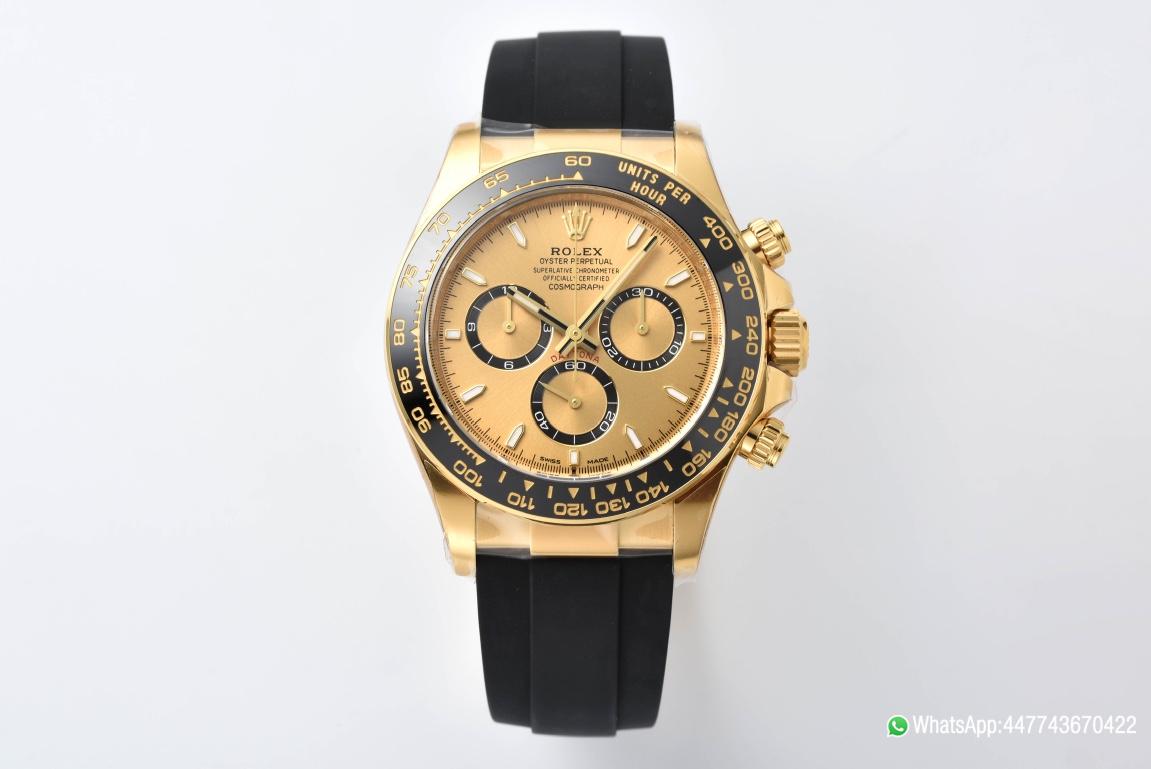 Super Clone Watch Rolex Daytona 126518 Yellow Gold Case Golden Dial and Black Counter Rings Oysterflex Strap 4131 Movement 01 Super Clone Watch Rolex Daytona 126518 Yellow Gold Case Golden Dial and Black Counter Rings Oysterflex Strap 4131 Movement 01