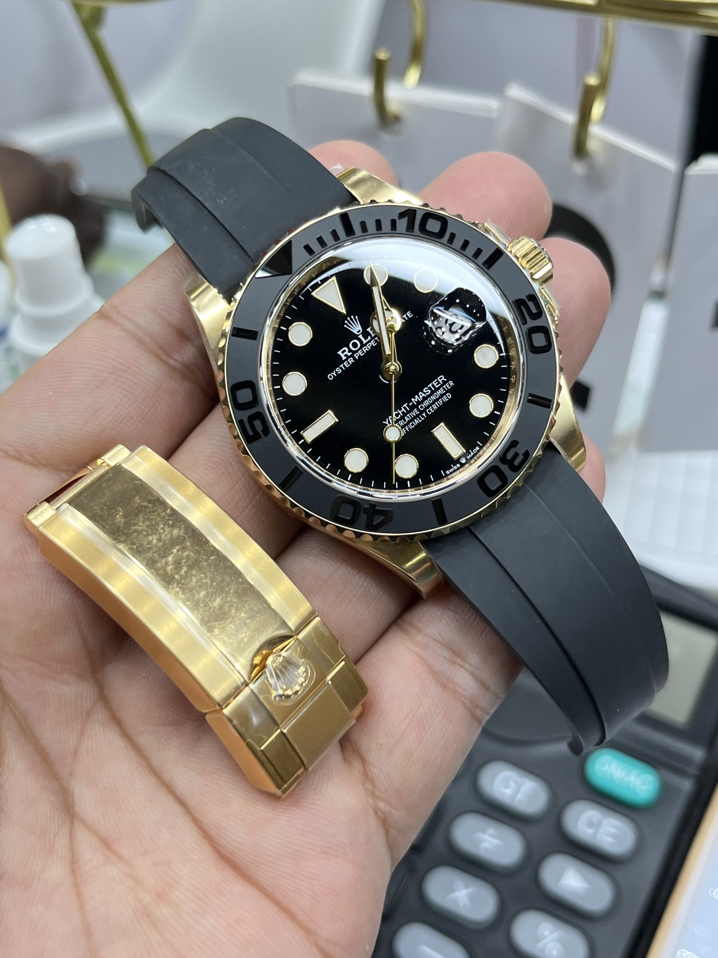 Clean Factory Yacht Master 42mm 226658 Yellow Gold Case 3D Black Ceramic Bezel Oysterflex Strap SuerClone 3235 Movement 08