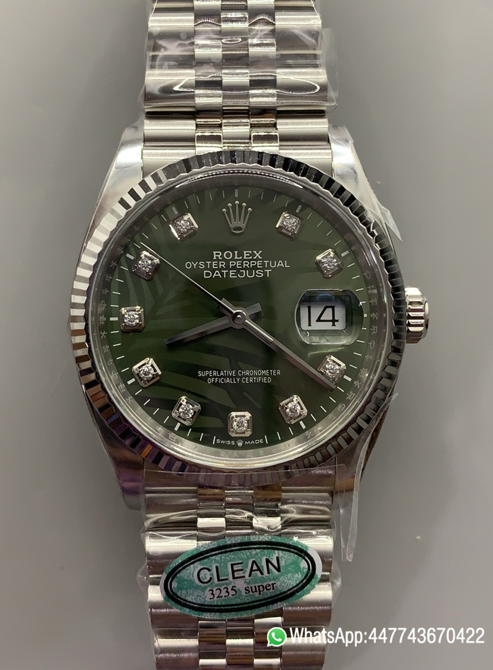 Super Clone DateJust 36mm 126234 Green Palm motif Dial with Diamond Hors Markers 904L Steel on Jubilee Bracelet SH3235 Movement 00 Super Clone DateJust 36mm 126234 Green Palm motif Dial with Diamond Hors Markers 904L Steel on Jubilee Bracelet SH3235 Movement 00