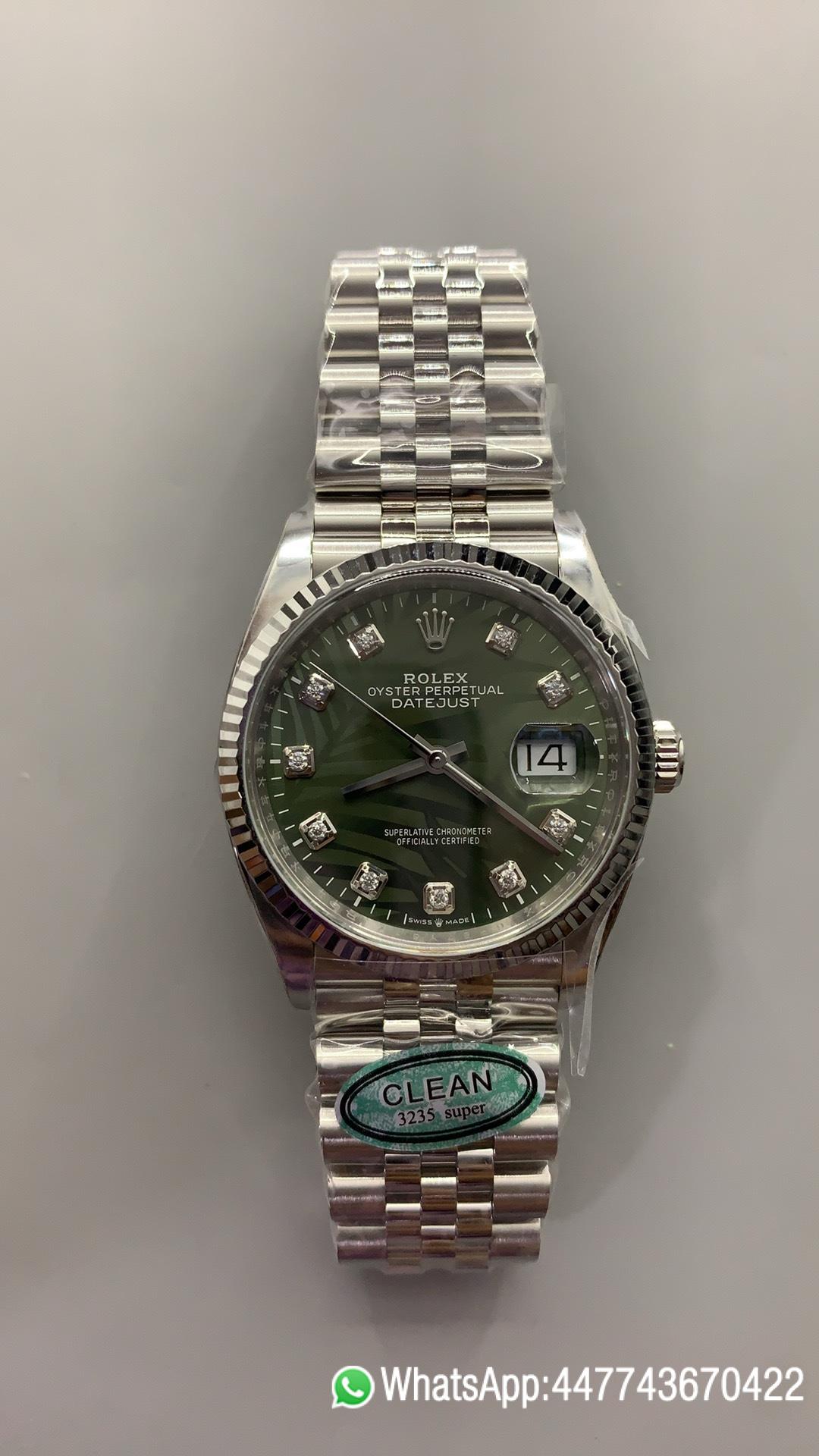 Super Clone DateJust 36mm 126234 Green Palm motif Dial with Diamond Hors Markers 904L Steel on Jubilee Bracelet SH3235 Movement 01 Super Clone DateJust 36mm 126234 Green Palm motif Dial with Diamond Hors Markers 904L Steel on Jubilee Bracelet SH3235 Movement 01