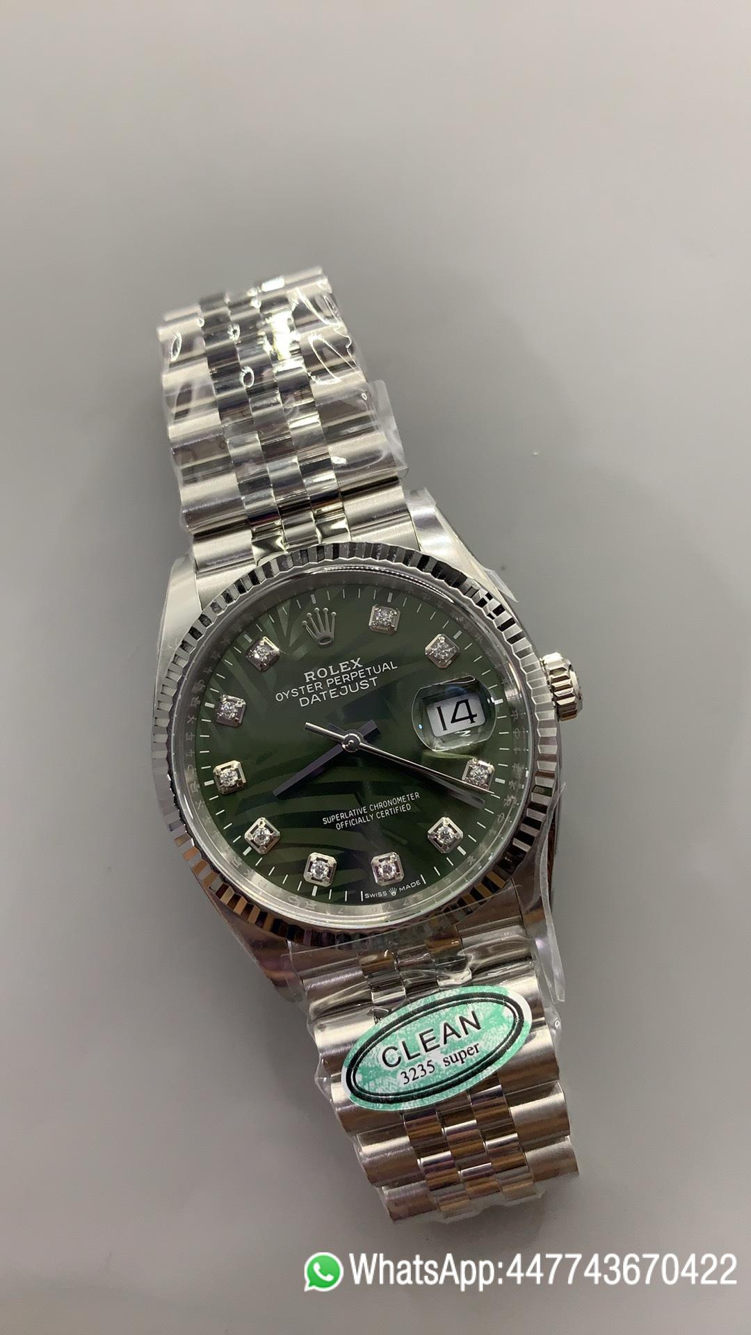 Super Clone DateJust 36mm 126234 Green Palm motif Dial with Diamond Hors Markers 904L Steel on Jubilee Bracelet SH3235 Movement 02 Super Clone DateJust 36mm 126234 Green Palm motif Dial with Diamond Hors Markers 904L Steel on Jubilee Bracelet SH3235 Movement 02