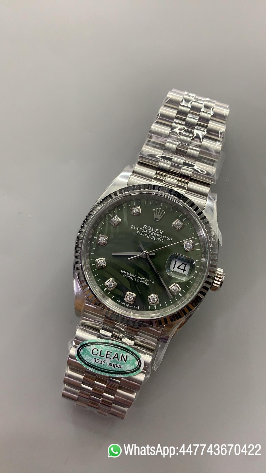 Super Clone DateJust 36mm 126234 Green Palm motif Dial with Diamond Hors Markers 904L Steel on Jubilee Bracelet SH3235 Movement 03 Super Clone DateJust 36mm 126234 Green Palm motif Dial with Diamond Hors Markers 904L Steel on Jubilee Bracelet SH3235 Movement 03