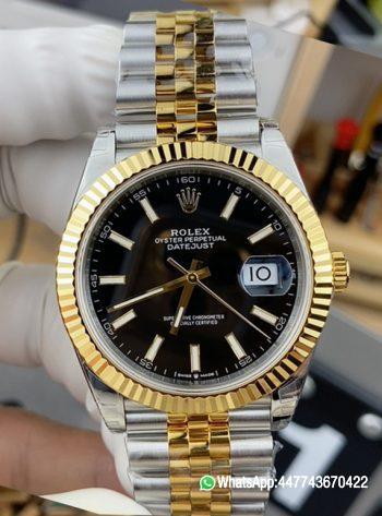 Super Clone Watch Datejust 126333 41mm Black Dial Oystersteel and Yellow Gold Jubilee Bracelet Gold Fluted Bezel SH3235 Movement 00