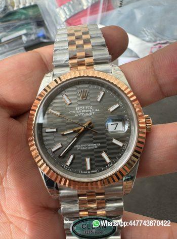 Super Clone Watch Datejust 41 M126331 0020 Grey Fluted Motif Dial Rose Gold and Oyster Steel Bracelet SH3235 Movement 00