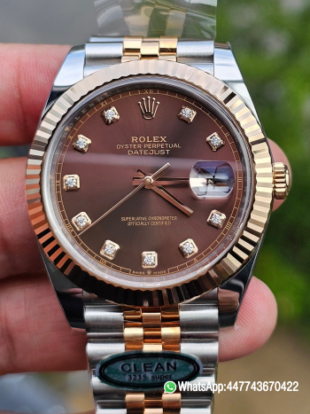 Super Clone Datejust 41 M126331 0004 Chocolate Dial Diamonds Hour Markers Rose Gold and Steel Jubilee Band SH3235 Caliber 00000