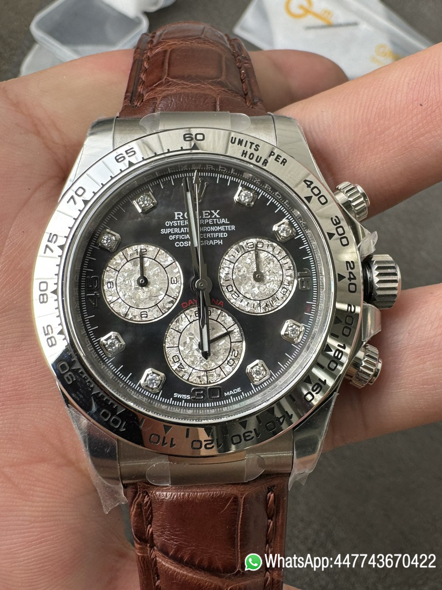 Super Clone Daytona 116519 Tahitian MOP Dial with Diamonds Markers DD 4130 Movement Alligator Leather Strap 000 Super Clone Daytona 116519 Tahitian MOP Dial with Diamonds Markers DD 4130 Movement Alligator Leather Strap 000