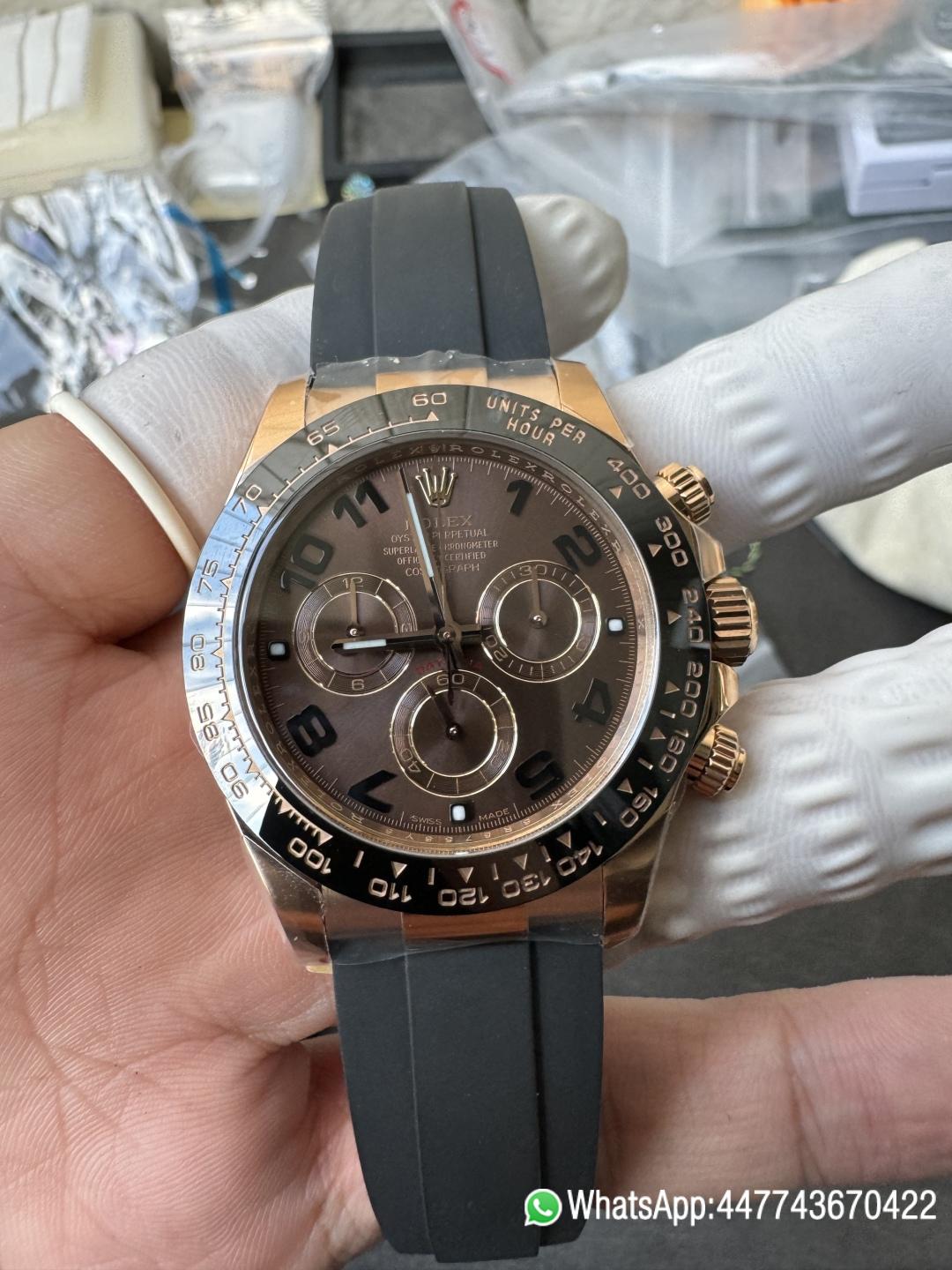 Super Clone Rolex Daytona 116515LN Rose Gold Case Chocolate Dial with Black Number Markers Black Ceramic Bezel DD4130 Oysterflex Strap 02 Super Clone Rolex Daytona 116515LN Rose Gold Case Chocolate Dial with Black Number Markers Black Ceramic Bezel DD4130 Oysterflex Strap 02