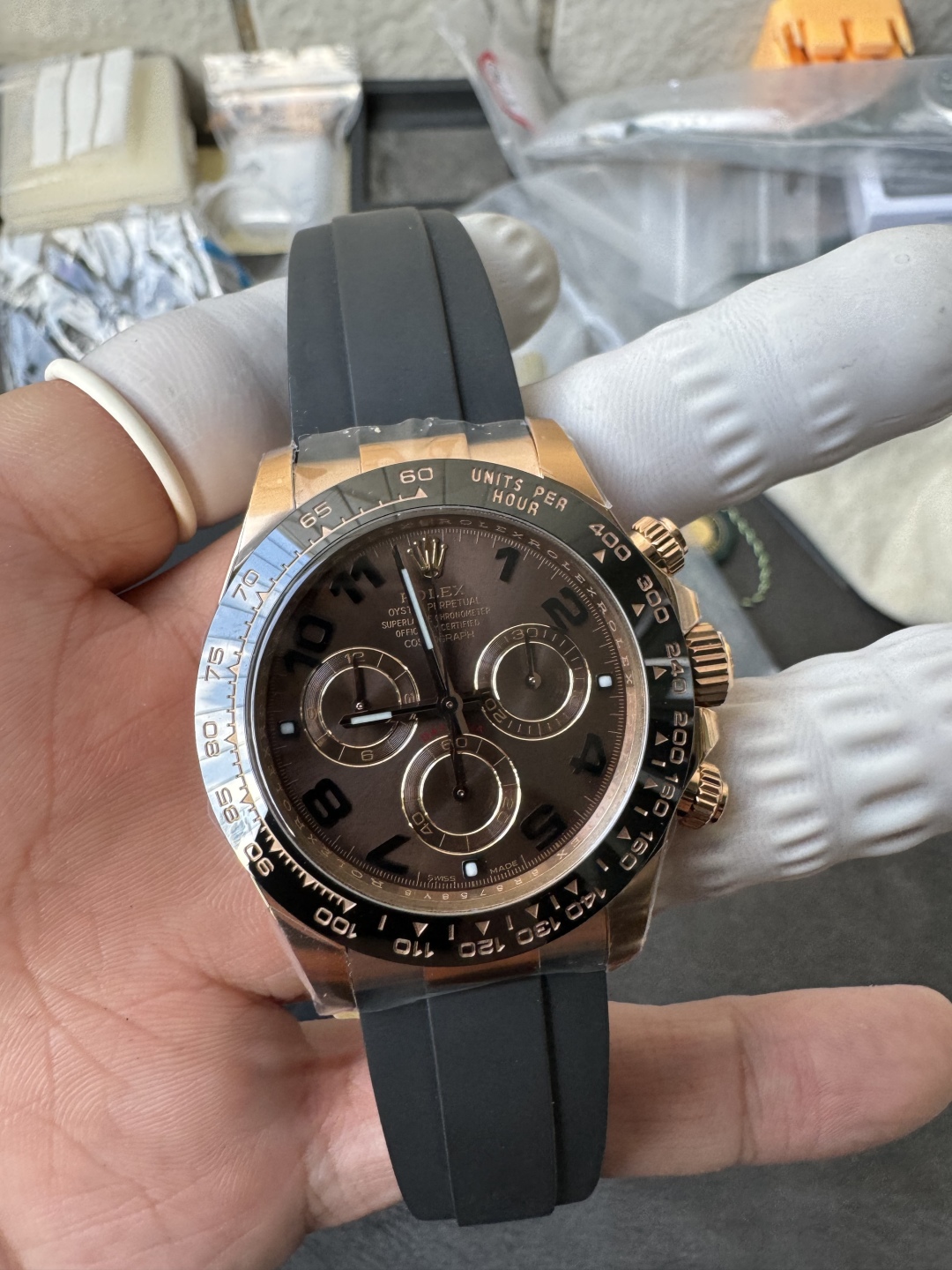 Victory Factory Rolex Daytona 116515LN Rose Gold Case Chocolate Dial with Black Number Markers Black Ceramic Bezel DD4130 Oysterflex Strap 04 Clean Factory Rolex Daytona 116515LN Rose Gold Case Chocolate Dial with Black Number Markers Black Ceramic Bezel DD4130 Oysterflex Strap 04