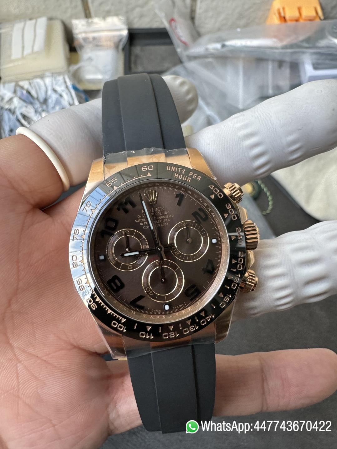 Super Clone Rolex Daytona 116515LN Rose Gold Case Chocolate Dial with Black Number Markers Black Ceramic Bezel DD4130 Oysterflex Strap 04 Super Clone Rolex Daytona 116515LN Rose Gold Case Chocolate Dial with Black Number Markers Black Ceramic Bezel DD4130 Oysterflex Strap 04