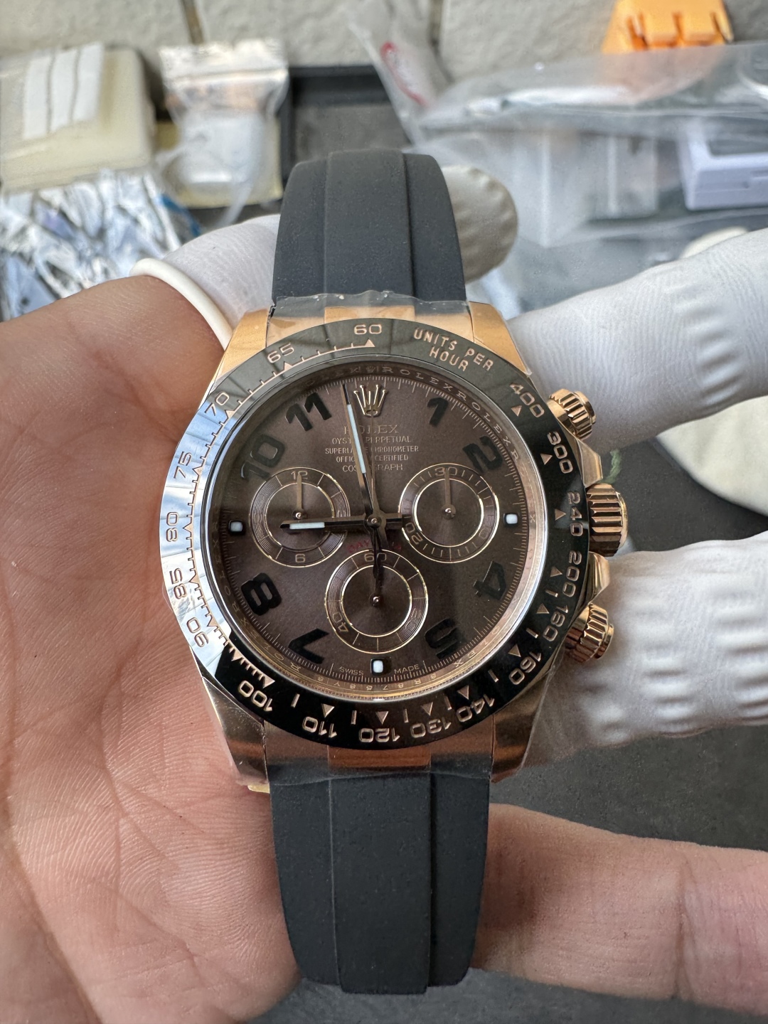 Victory Factory Rolex Daytona 116515LN Rose Gold Case Chocolate Dial with Black Number Markers Black Ceramic Bezel DD4130 Oysterflex Strap 05 Clean Factory Rolex Daytona 116515LN Rose Gold Case Chocolate Dial with Black Number Markers Black Ceramic Bezel DD4130 Oysterflex Strap 05