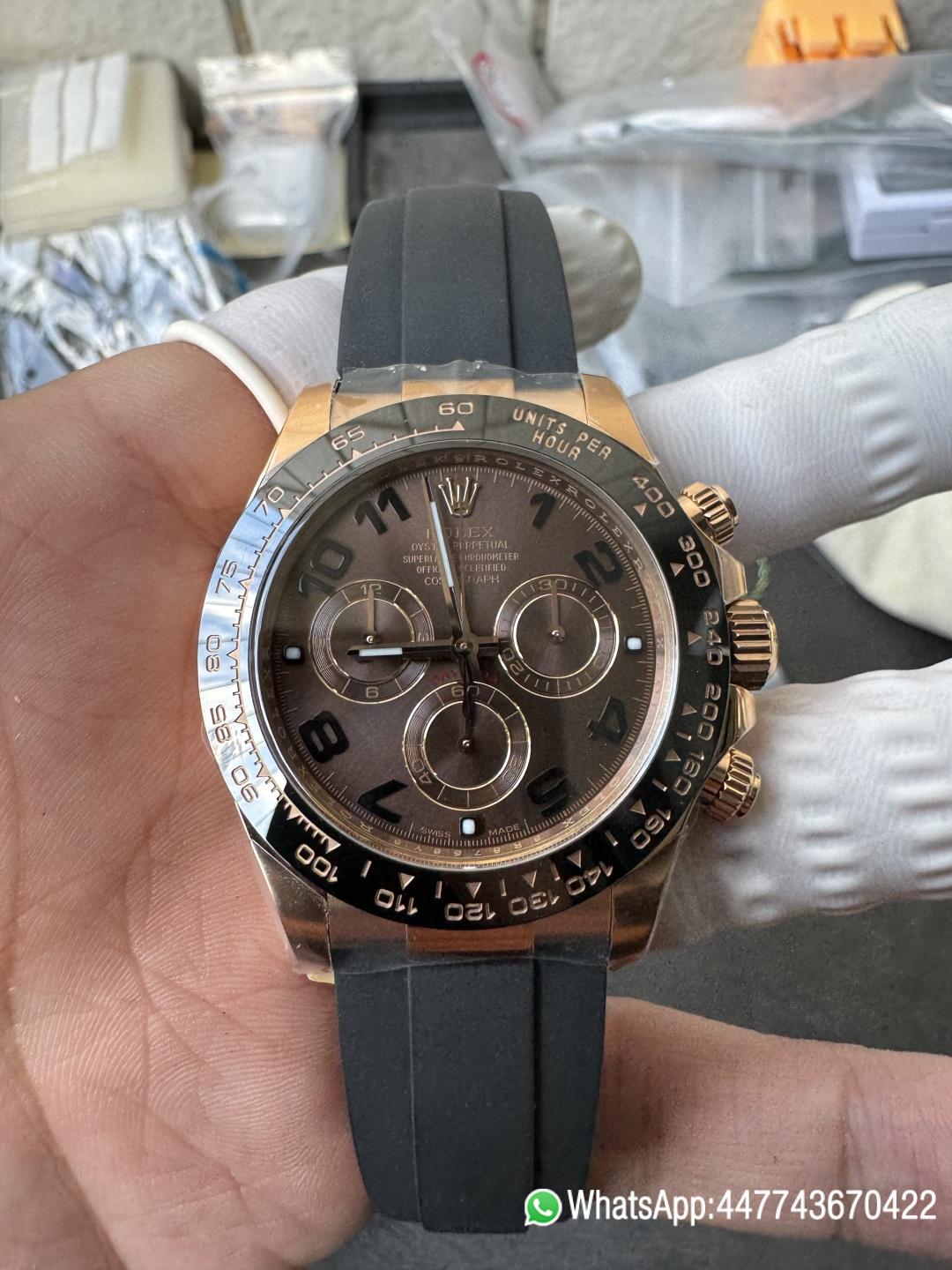 Super Clone Rolex Daytona 116515LN Rose Gold Case Chocolate Dial with Black Number Markers Black Ceramic Bezel DD4130 Oysterflex Strap 05 Super Clone Rolex Daytona 116515LN Rose Gold Case Chocolate Dial with Black Number Markers Black Ceramic Bezel DD4130 Oysterflex Strap 05