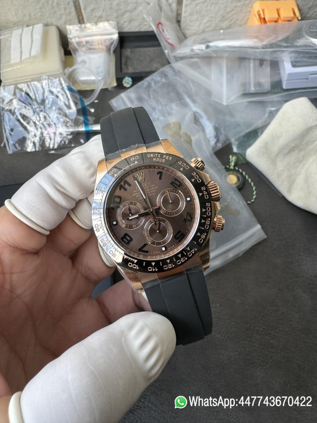 Super Clone Rolex Daytona 116515LN Rose Gold Case Chocolate Dial with Black Number Markers Black Ceramic Bezel DD4130 Oysterflex Strap 07 Super Clone Rolex Daytona 116515LN Rose Gold Case Chocolate Dial with Black Number Markers Black Ceramic Bezel DD4130 Oysterflex Strap 07