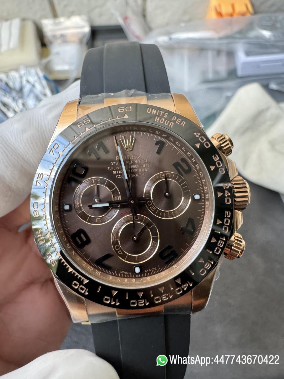 Super Clone Rolex Daytona 116515LN Rose Gold Case Chocolate Dial with Black Number Markers Black Ceramic Bezel DD4130 Oysterflex Strap 09 Super Clone Rolex Daytona 116515LN Rose Gold Case Chocolate Dial with Black Number Markers Black Ceramic Bezel DD4130 Oysterflex Strap 09