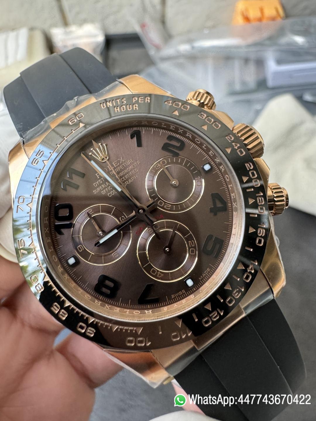 Super Clone Rolex Daytona 116515LN Rose Gold Case Chocolate Dial with Black Number Markers Black Ceramic Bezel DD4130 Oysterflex Strap 10 Super Clone Rolex Daytona 116515LN Rose Gold Case Chocolate Dial with Black Number Markers Black Ceramic Bezel DD4130 Oysterflex Strap 10