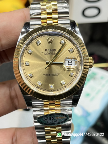 Super Clone Watch Datejust 36 126233 Yellow Gold Dial Bezel Diamonds Hour Markers Two Tone Jubilee Bracelet 3235 Caliber 00
