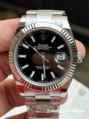Super Clone Watch Rolex Datejust 41mm 126334 Black Dial Fluted Bezel Luminous Hour Markers Oyster Bracelet SH3235 Movement 00