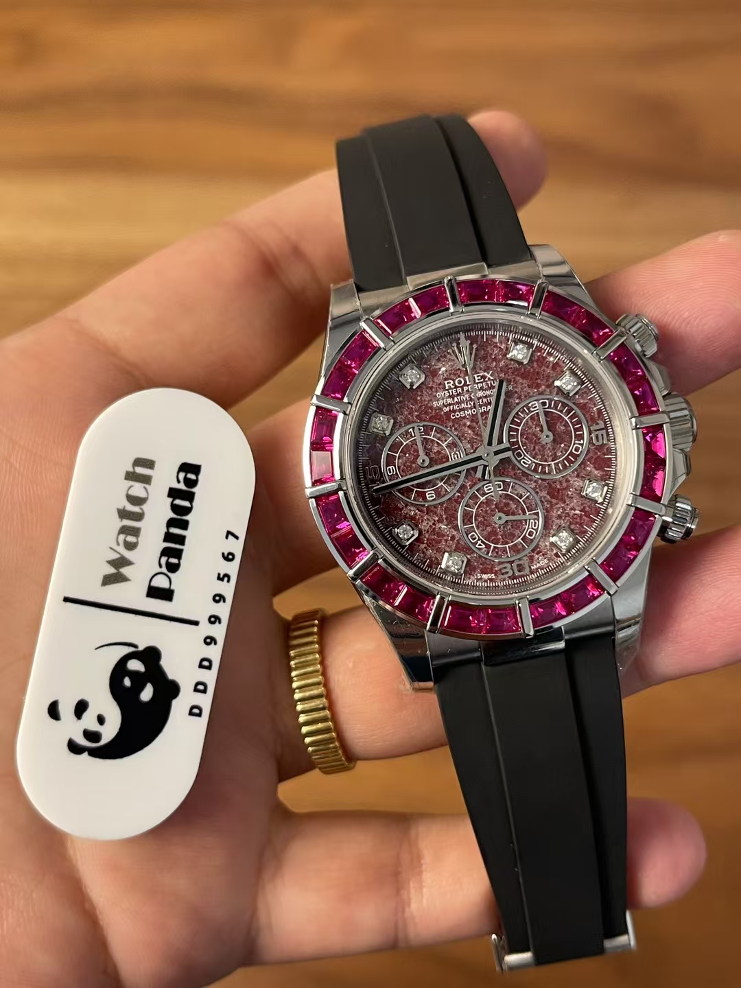 Premium Customized Daytona 116519 Red Garnet Dial and Bezel Diamonds Indexes Based on Super Clone Daytona DD4130 Movement Oysterflex Strap 04 Premium Customized Daytona 116519 Red Garnet Dial and Bezel Diamonds Indexes Based on Super Clone Daytona DD4130 Movement Oysterflex Strap 04