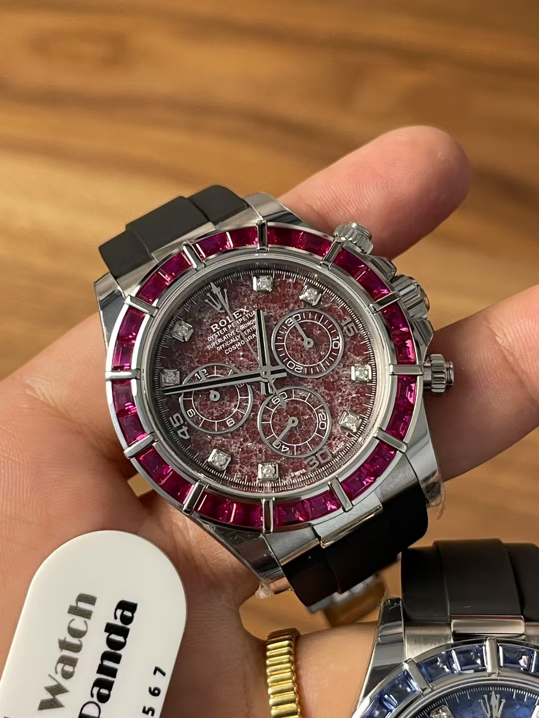 Premium Customized Daytona 116519 Red Garnet Dial and Bezel Diamonds Indexes Based on Super Clone Daytona DD4130 Movement Oysterflex Strap 09 Premium Customized Daytona 116519 Red Garnet Dial and Bezel Diamonds Indexes Based on Super Clone Daytona DD4130 Movement Oysterflex Strap 09