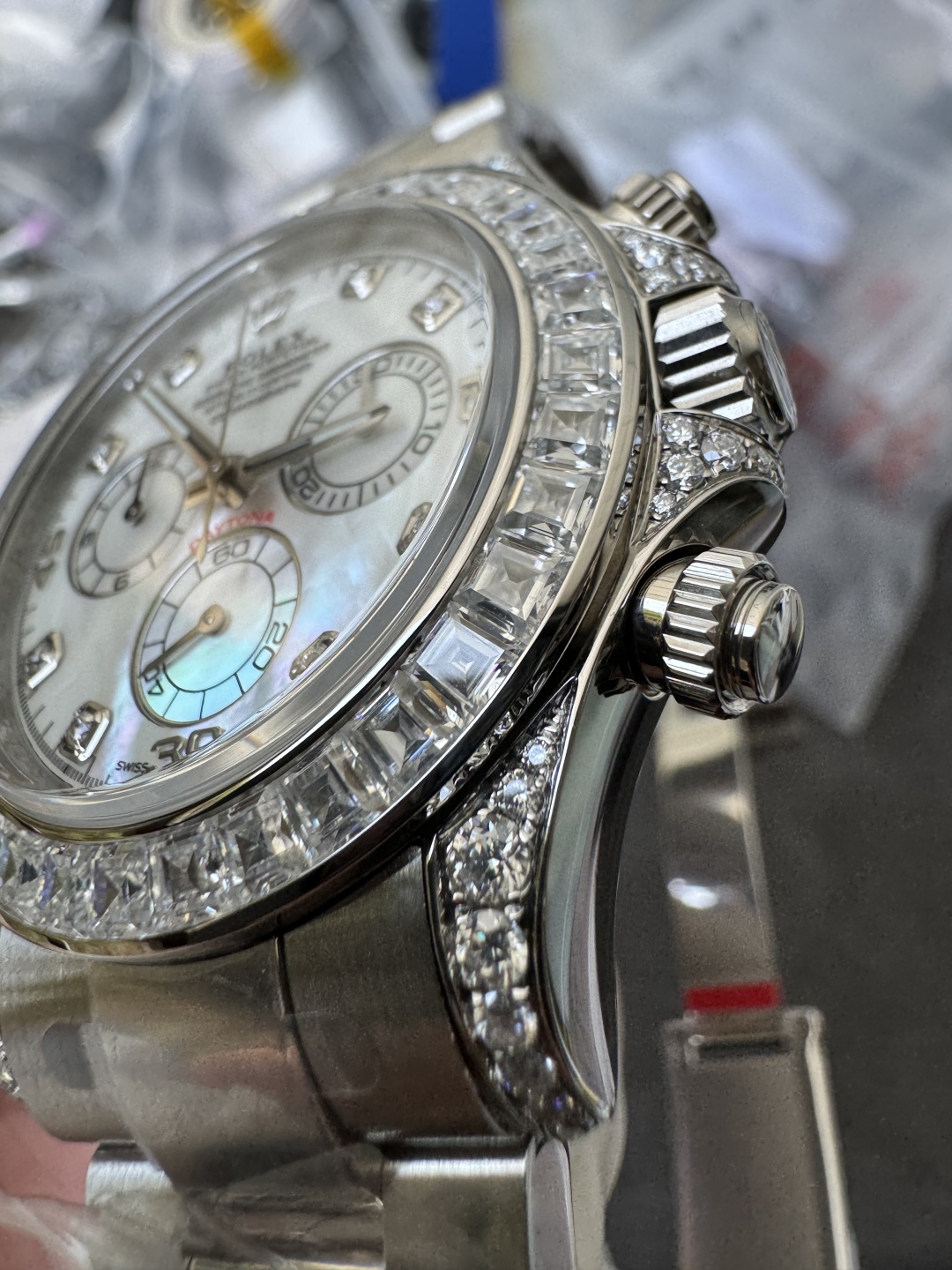 Premium Customized Daytona 116589 MOP Dial Diamonds Hour Markers Diamonds Case and Bezel Based on Victory Factory DD4130 Movement 07 Premium Customized Daytona 116589 MOP Dial Diamonds Hour Markers Diamonds Case and Bezel Based on Clean Factory DD4130 Movement 07