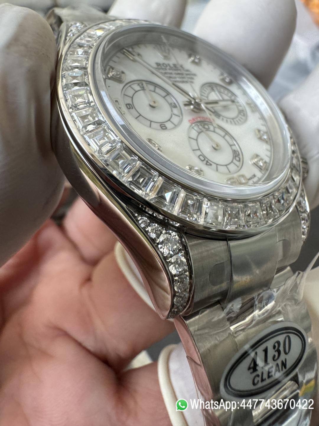 Premium Customized Daytona 116589 MOP Dial Diamonds Hour Markers Diamonds Case and Bezel Based on Super Clone DD4130 Movement 08 Premium Customized Daytona 116589 MOP Dial Diamonds Hour Markers Diamonds Case and Bezel Based on Super Clone DD4130 Movement 08