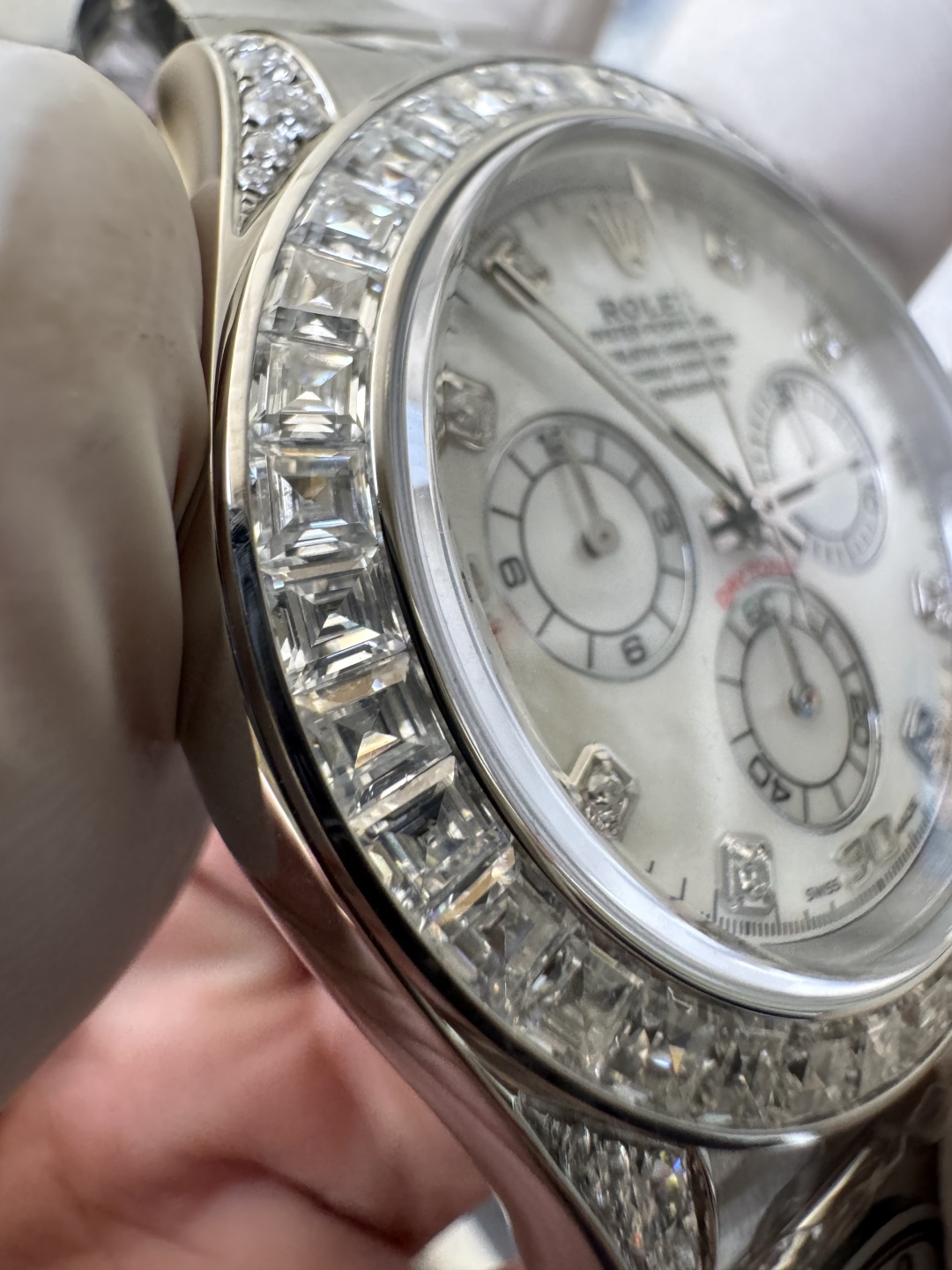 Premium Customized Daytona 116589 MOP Dial Diamonds Hour Markers Diamonds Case and Bezel Based on Victory Factory DD4130 Movement 10 Premium Customized Daytona 116589 MOP Dial Diamonds Hour Markers Diamonds Case and Bezel Based on Clean Factory DD4130 Movement 10