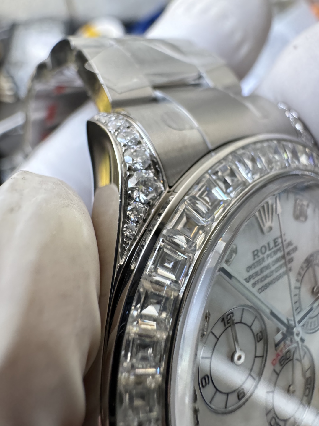 Premium Customized Daytona 116589 MOP Dial Diamonds Hour Markers Diamonds Case and Bezel Based on Super Clone DD4130 Movement 11 Premium Customized Daytona 116589 MOP Dial Diamonds Hour Markers Diamonds Case and Bezel Based on Super Clone DD4130 Movement 11