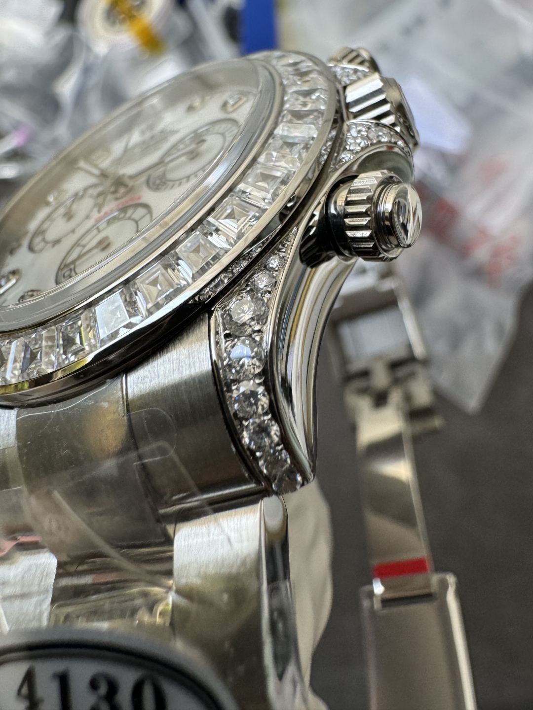 Premium Customized Daytona 116589 MOP Dial Diamonds Hour Markers Diamonds Case and Bezel Based on Super Clone DD4130 Movement 12 Premium Customized Daytona 116589 MOP Dial Diamonds Hour Markers Diamonds Case and Bezel Based on Super Clone DD4130 Movement 12