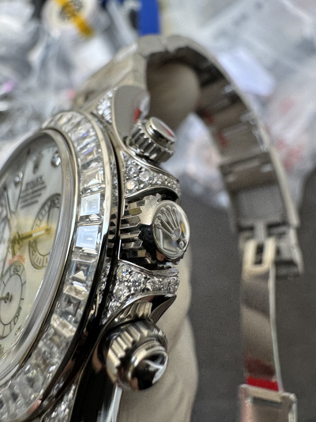Premium Customized Daytona 116589 MOP Dial Diamonds Hour Markers Diamonds Case and Bezel Based on Super Clone DD4130 Movement 13 Premium Customized Daytona 116589 MOP Dial Diamonds Hour Markers Diamonds Case and Bezel Based on Super Clone DD4130 Movement 13
