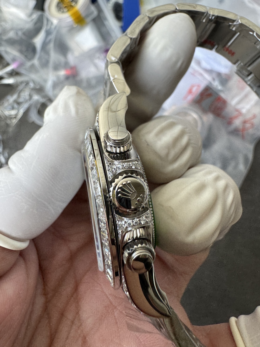 Premium Customized Daytona 116589 MOP Dial Diamonds Hour Markers Diamonds Case and Bezel Based on Victory Factory DD4130 Movement 14 Premium Customized Daytona 116589 MOP Dial Diamonds Hour Markers Diamonds Case and Bezel Based on Clean Factory DD4130 Movement 14