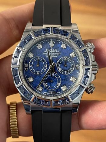 Premium Customized Rolex Daytona 116519 Sodalite Dial and Bezel Diamonds Indexes Based on Clean Factory Daytona DD4130 Movement Oysterflex Strap 00