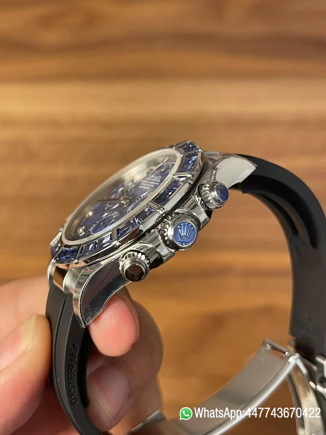 Premium Customized Rolex Daytona 116519 Sodalite Dial and Bezel Diamonds Indexes Based on Super Clone Daytona DD4130 Movement Oysterflex Strap 06 02 Premium Customized Rolex Daytona 116519 Sodalite Dial and Bezel Diamonds Indexes Based on Super Clone Daytona DD4130 Movement Oysterflex Strap 06 02