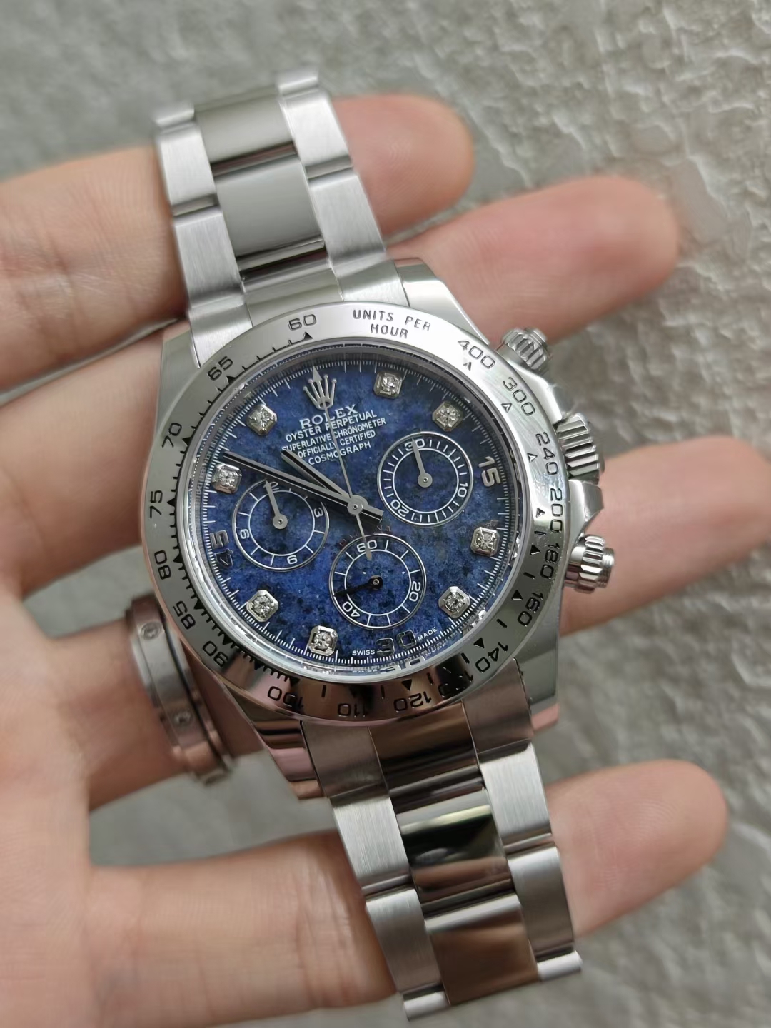 Victory Factory Daytona 116519 Blue Sodalite Dial wtih Diamonds Indexes Based Super Clone DanDong 4130 Movement Oyster Bracelet 01 Clean Factory Daytona 116519 Blue Sodalite Dial wtih Diamonds Indexes Based Super Clone DanDong 4130 Movement Oyster Bracelet 01