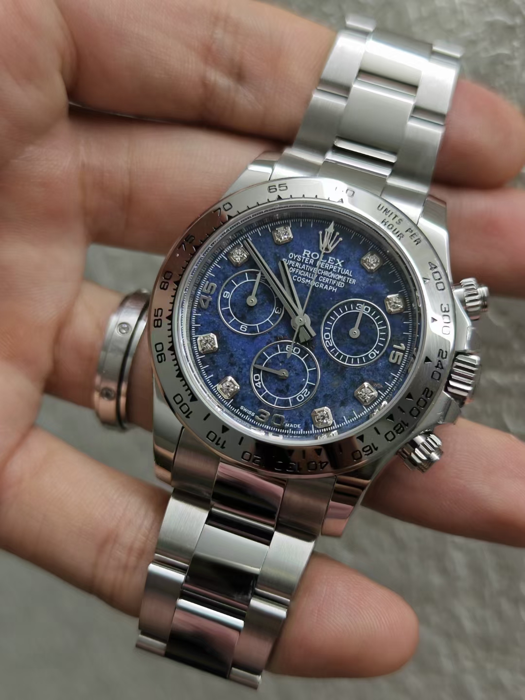 Victory Factory Daytona 116519 Blue Sodalite Dial wtih Diamonds Indexes Based Super Clone DanDong 4130 Movement Oyster Bracelet 02 Clean Factory Daytona 116519 Blue Sodalite Dial wtih Diamonds Indexes Based Super Clone DanDong 4130 Movement Oyster Bracelet 02