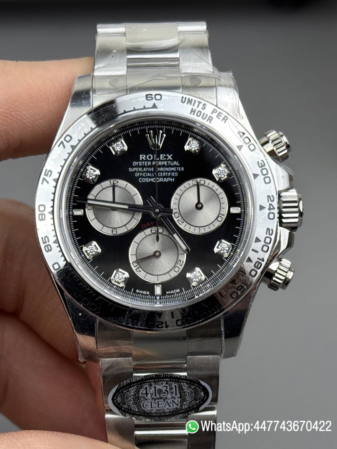 Super Clone Watches Rolex Daytona 126509 Black Dial Diamonds Hour Markers Silver Chrono Sub Dial 904L Steel Case Oyster Bracelet SH4131 Movement 000 Super Clone Watches Rolex Daytona 126509 Black Dial Diamonds Hour Markers Silver Chrono Sub Dial 904L Steel Case Oyster Bracelet SH4131 Movement 000
